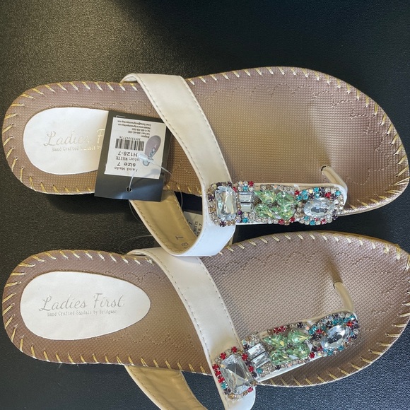 Handmade Luxury White leather with stones women slippers - Picture 4 of 5